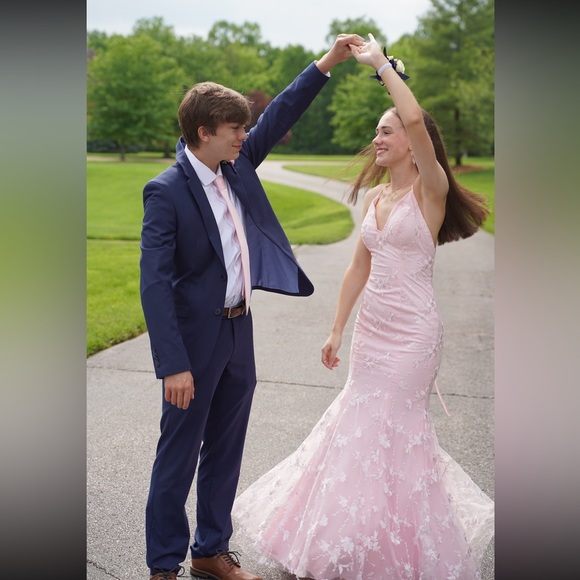 Blush Pink Mermaid Lace Prom Dress - Picture 1 of 5